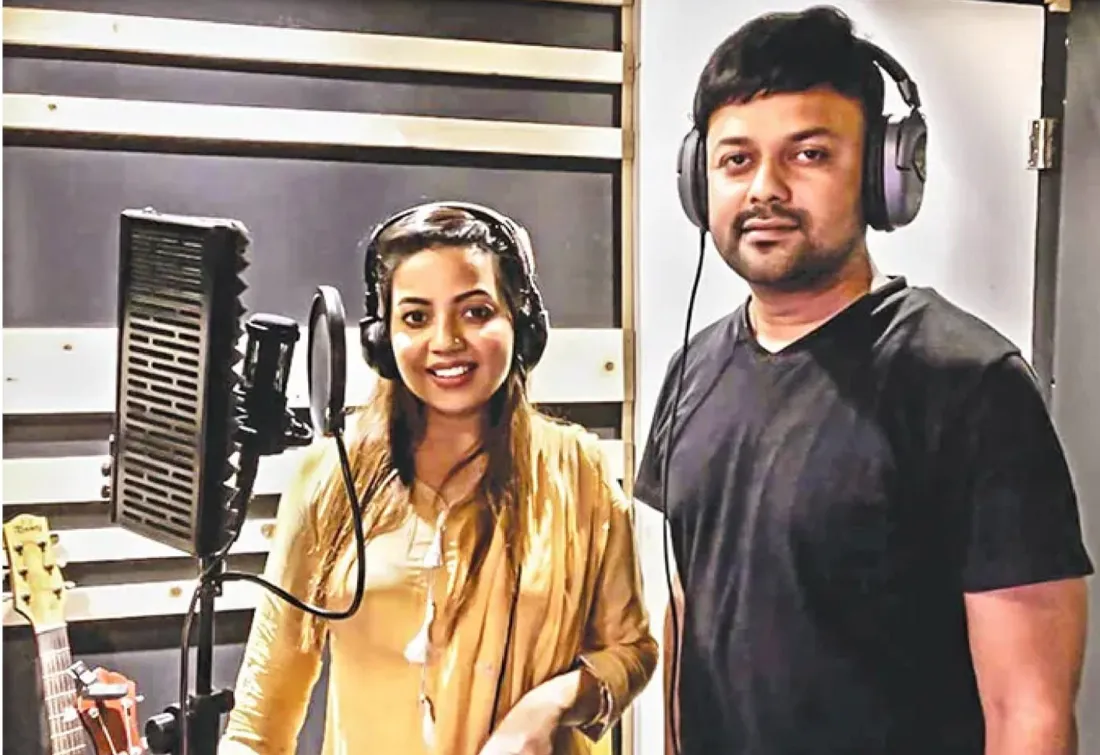 Mezba Sharif and singer Kona in the recording studio